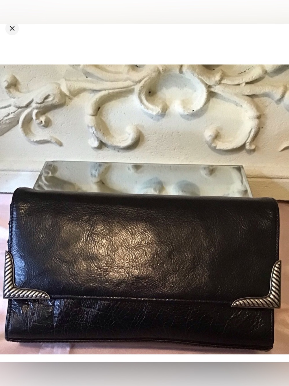 VINTAGE Colette Leather Clutch Bag Silver Hardware
